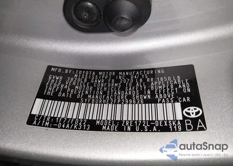 2015 Toyota Corolla S Plus из США, поврежденный, VIN 5YFBURHE2FP299636